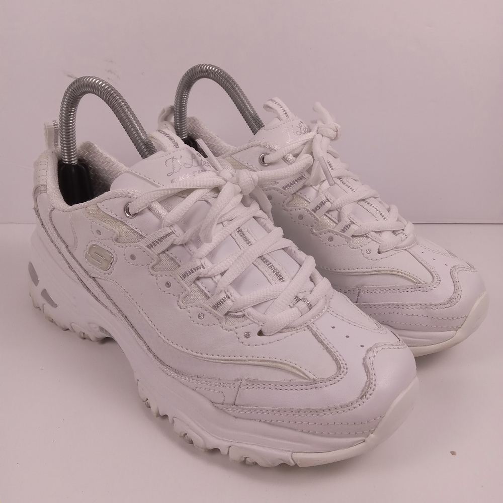 Skechers D'Lites Fresh Start Shoes Size 7.5 White Leather Memory Foam Retro Y2K